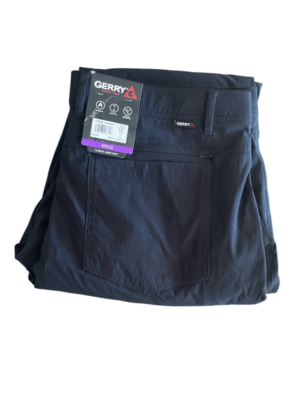 Men's Fleece Lined Pant, Gerry, 40X32, Black, NWT